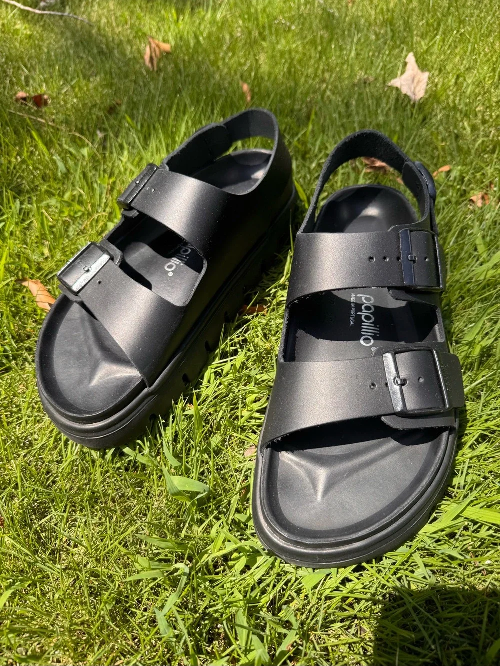 Papillio by Birkenstock Milano Chunky Black Double-Buckle Platform Sandals US L9